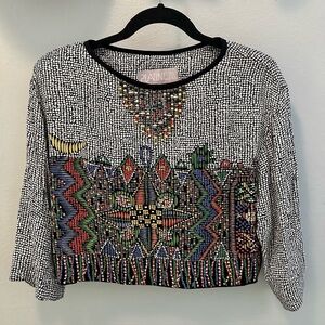 PLATINUM blouse cropped beaded boho vintage 1980s designer